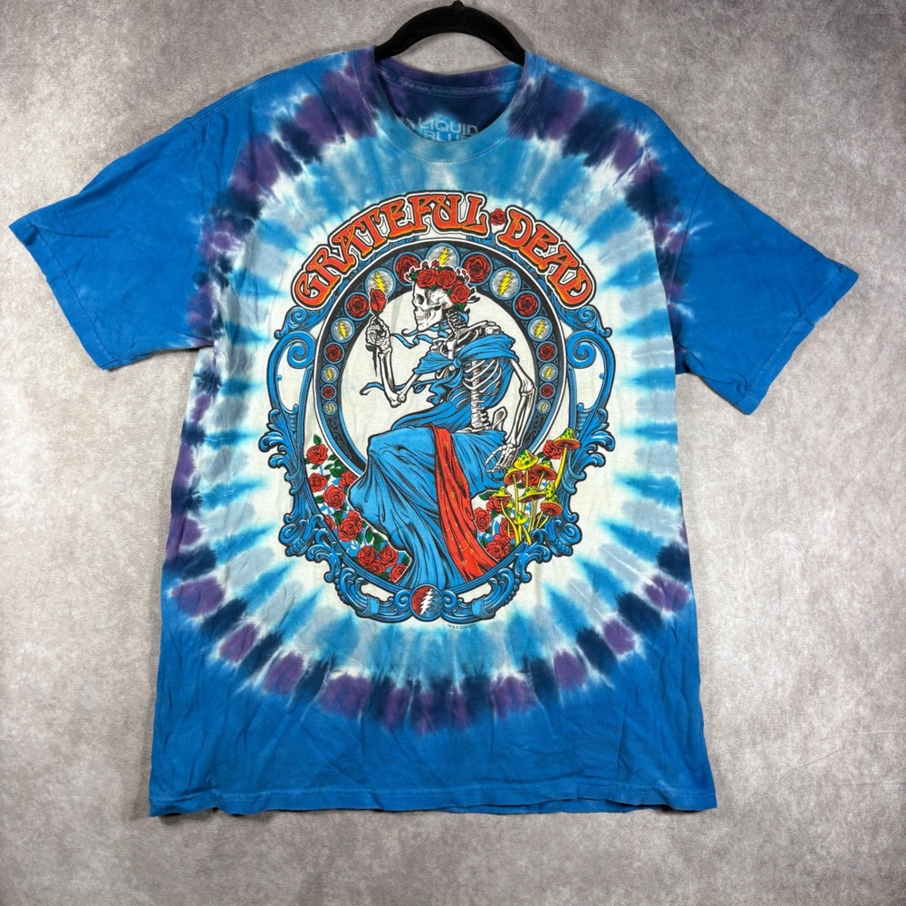Liquid Blue T-Shirt Mens Large Blue Grateful Dead Bertha Tie Dye Band Tee Art